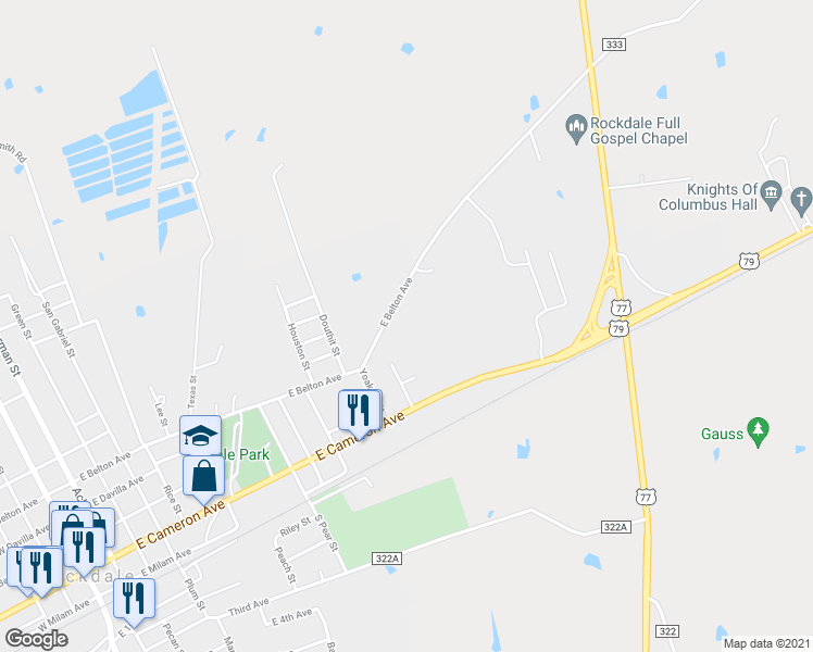 map of restaurants, bars, coffee shops, grocery stores, and more near 1500 East Belton Avenue in Rockdale