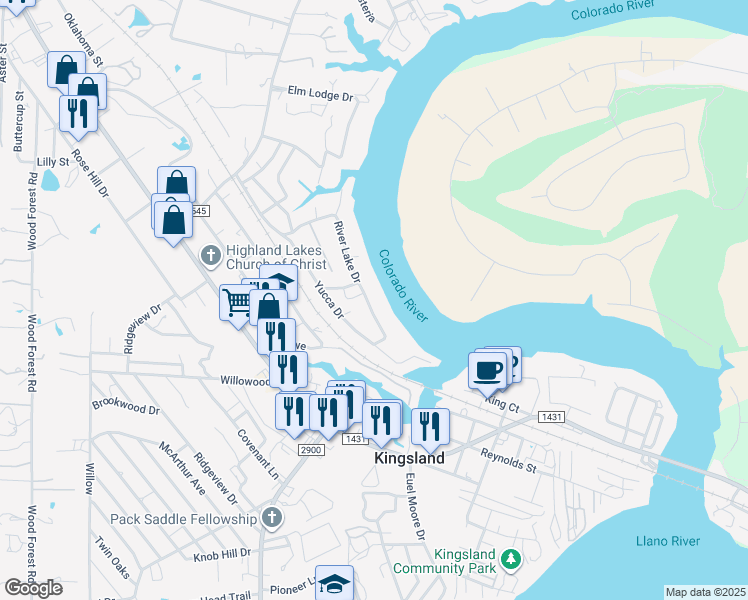 map of restaurants, bars, coffee shops, grocery stores, and more near 507 River Lake Drive in Kingsland