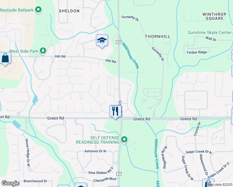 map of restaurants, bars, coffee shops, grocery stores, and more near 1263 Smithfield Road East in Mobile