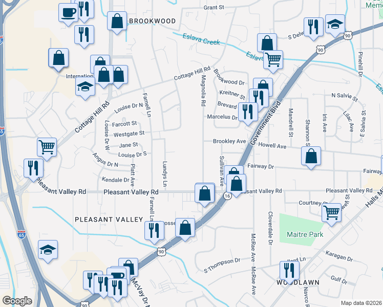 map of restaurants, bars, coffee shops, grocery stores, and more near 758 Magnolia Rd in Mobile