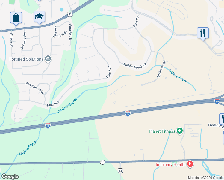 map of restaurants, bars, coffee shops, grocery stores, and more near 29924 Dolive Ridge in Spanish Fort