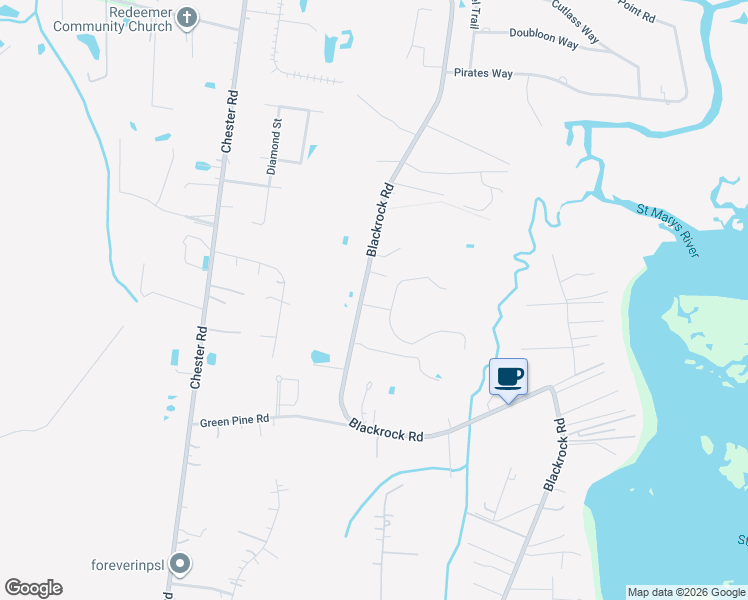 map of restaurants, bars, coffee shops, grocery stores, and more near 96722 Blackrock Road in Yulee
