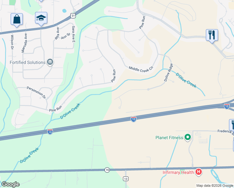 map of restaurants, bars, coffee shops, grocery stores, and more near 29924 Dolive Ridge in Spanish Fort