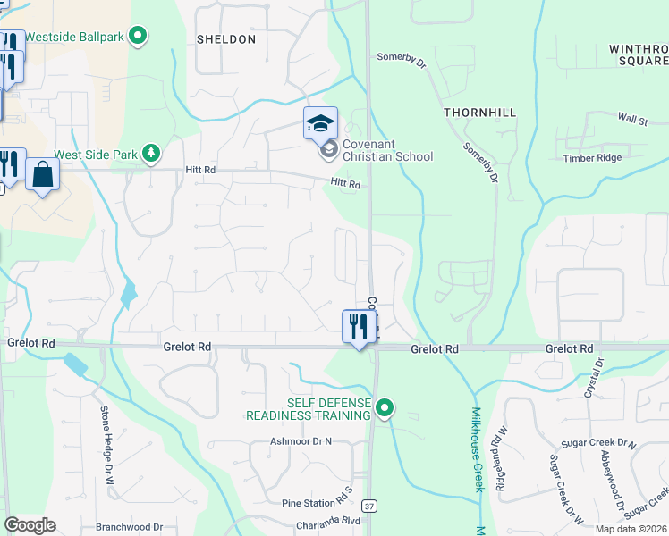 map of restaurants, bars, coffee shops, grocery stores, and more near 1100 Windmill Place West in Mobile