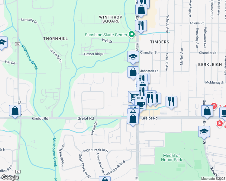map of restaurants, bars, coffee shops, grocery stores, and more near 1209 Hillcrest Rd in Mobile