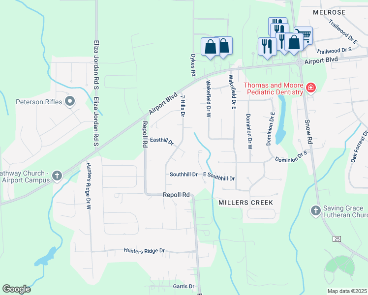 map of restaurants, bars, coffee shops, grocery stores, and more near 1221 7 Hills Dr in Mobile