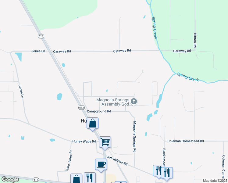 map of restaurants, bars, coffee shops, grocery stores, and more near 22109 Arrow Trail in Moss Point