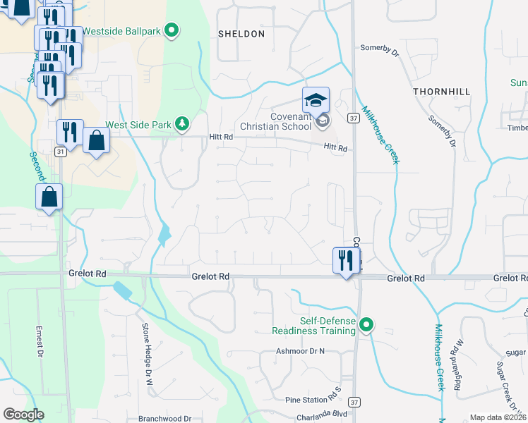 map of restaurants, bars, coffee shops, grocery stores, and more near 7330 Smithfield Road East in Mobile