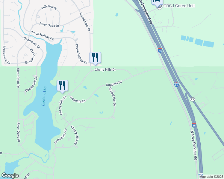 map of restaurants, bars, coffee shops, grocery stores, and more near 1221 Greenbriar Drive in Huntsville