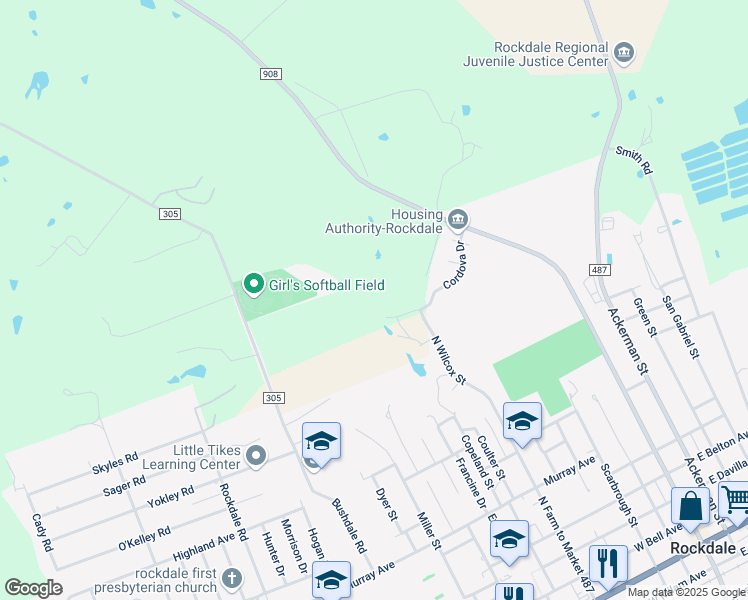 map of restaurants, bars, coffee shops, grocery stores, and more near 965 North Wilcox Street in Rockdale