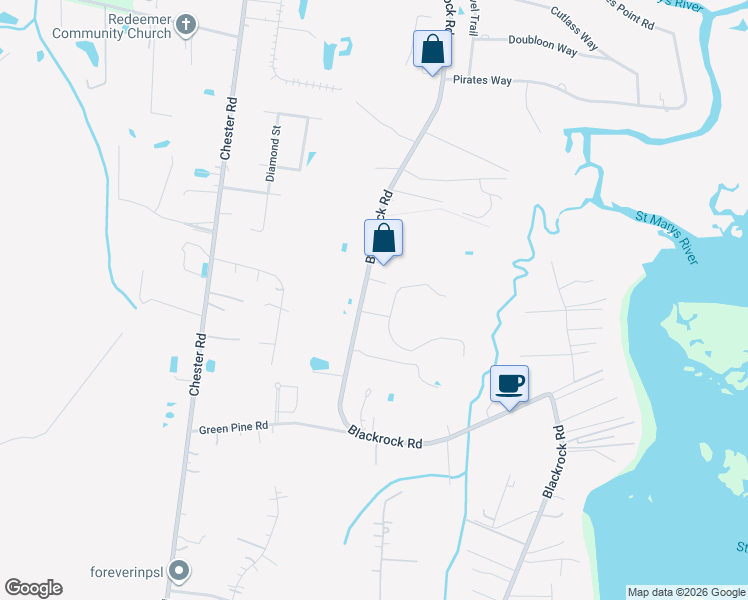 map of restaurants, bars, coffee shops, grocery stores, and more near 96722 Blackrock Road in Yulee