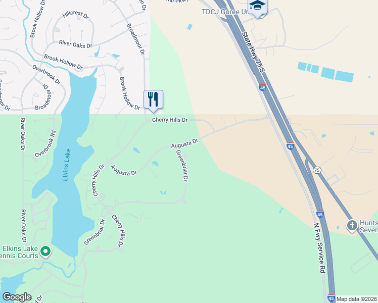 map of restaurants, bars, coffee shops, grocery stores, and more near 1221 Greenbriar Drive in Huntsville