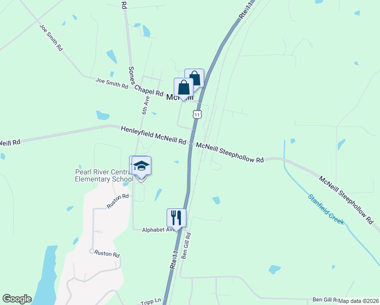 map of restaurants, bars, coffee shops, grocery stores, and more near 7407 U.S. 11 in Carriere