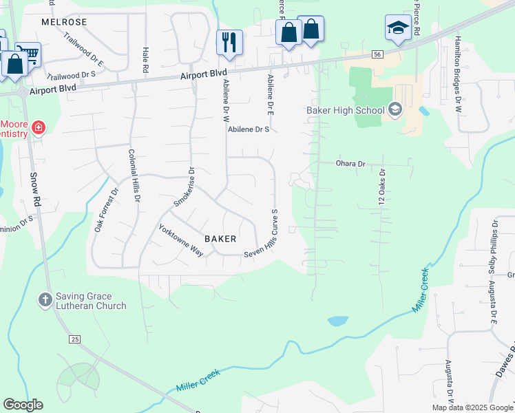 map of restaurants, bars, coffee shops, grocery stores, and more near 9250 Maplewood Drive in Mobile