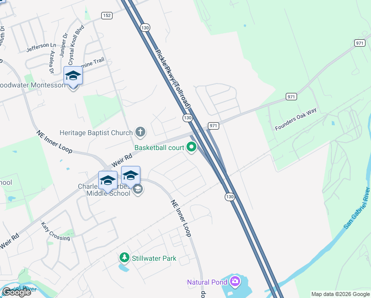 map of restaurants, bars, coffee shops, grocery stores, and more near 1800 Farm to Market Road 971 in Georgetown