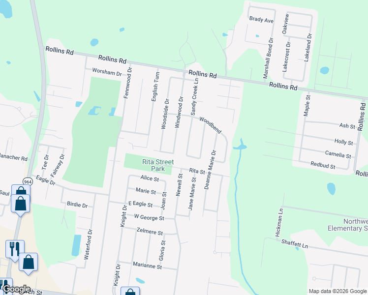 map of restaurants, bars, coffee shops, grocery stores, and more near 2400 Spring Creek Lane in Zachary