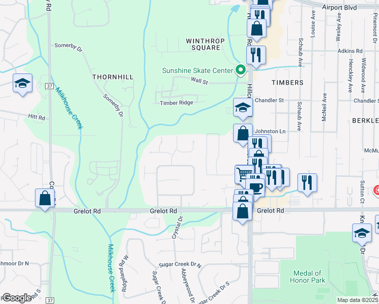 map of restaurants, bars, coffee shops, grocery stores, and more near 6604 Carolina Court in Mobile