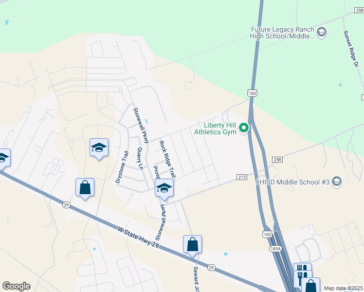 map of restaurants, bars, coffee shops, grocery stores, and more near 168 Limonite Lane in Liberty Hill