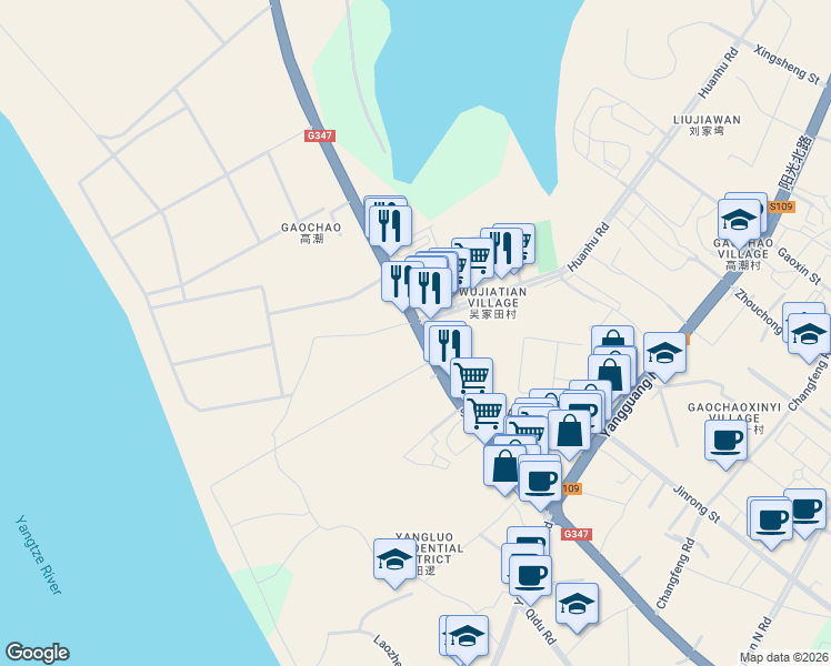 map of restaurants, bars, coffee shops, grocery stores, and more near Ping Jiang Da Dao in Wu Han Shi