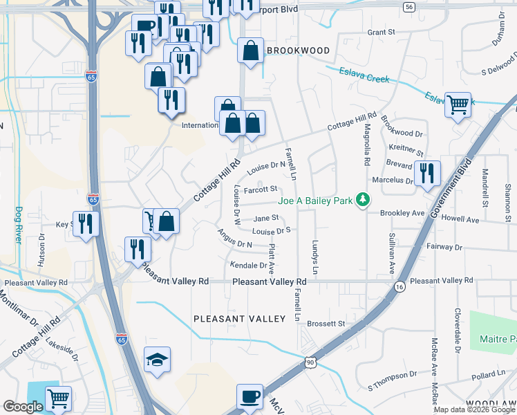 map of restaurants, bars, coffee shops, grocery stores, and more near 3056 Westgate Street in Mobile