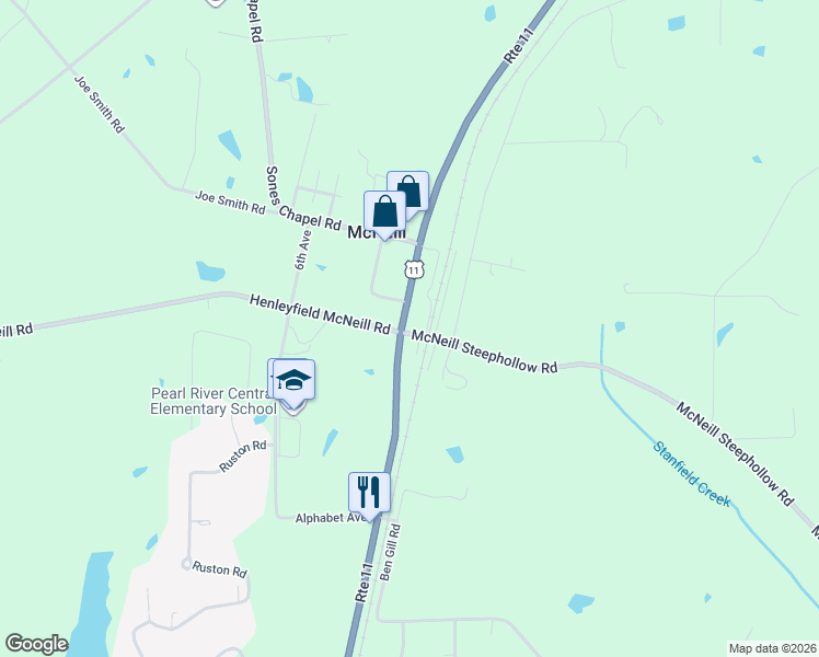 map of restaurants, bars, coffee shops, grocery stores, and more near 8014 U.S. 11 in McNeill