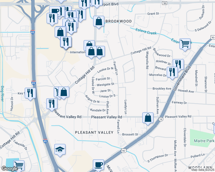 map of restaurants, bars, coffee shops, grocery stores, and more near 3012 Westgate Street in Mobile