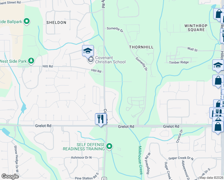 map of restaurants, bars, coffee shops, grocery stores, and more near 1121 Cody Road in Mobile