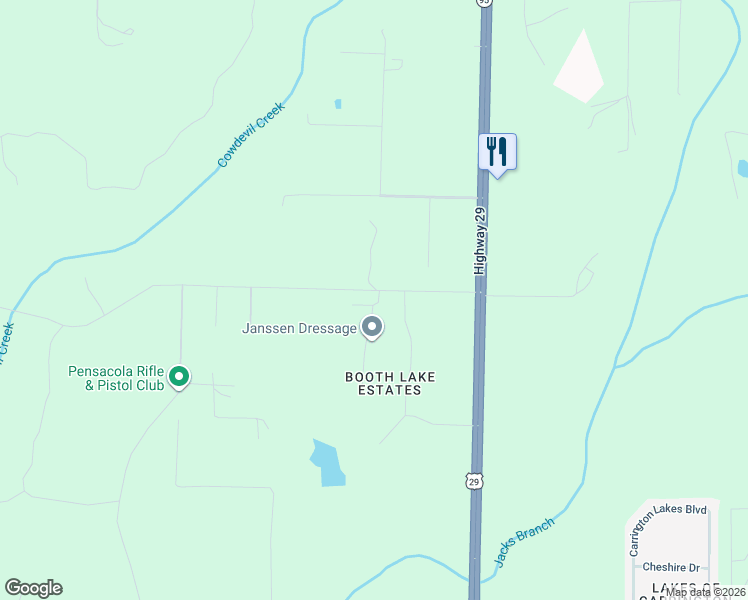 map of restaurants, bars, coffee shops, grocery stores, and more near 1920 Mathison Road in Escambia County