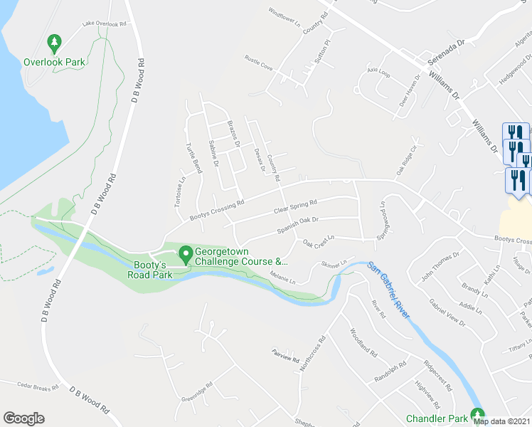 map of restaurants, bars, coffee shops, grocery stores, and more near 216 Clear Spring Rd in Georgetown