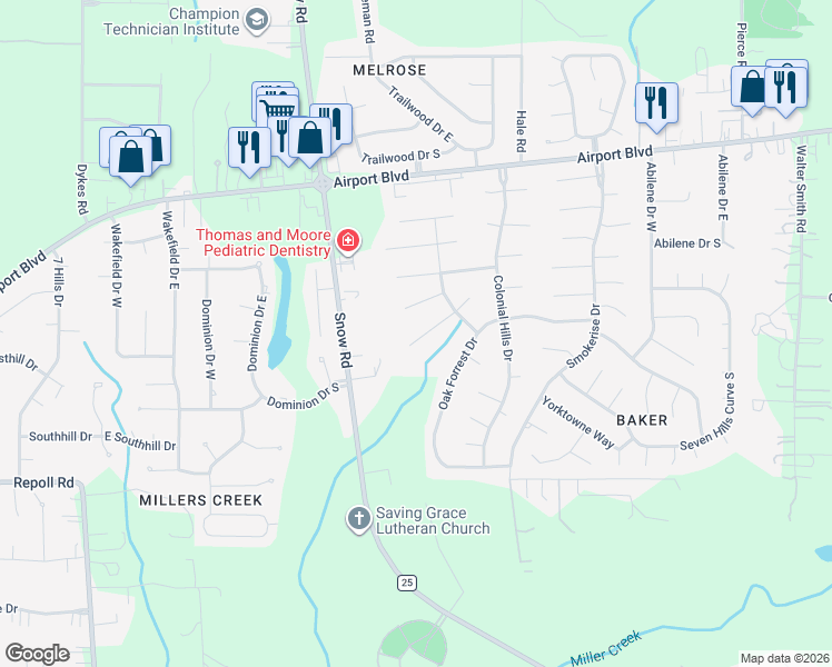 map of restaurants, bars, coffee shops, grocery stores, and more near 9720 Concord Place in Mobile