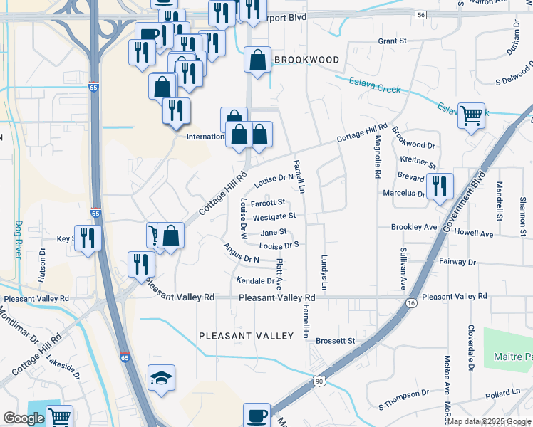 map of restaurants, bars, coffee shops, grocery stores, and more near 3050 Westgate Street in Mobile