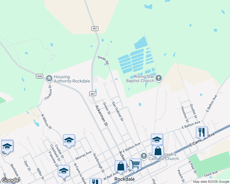 map of restaurants, bars, coffee shops, grocery stores, and more near 815 Smith Road in Rockdale