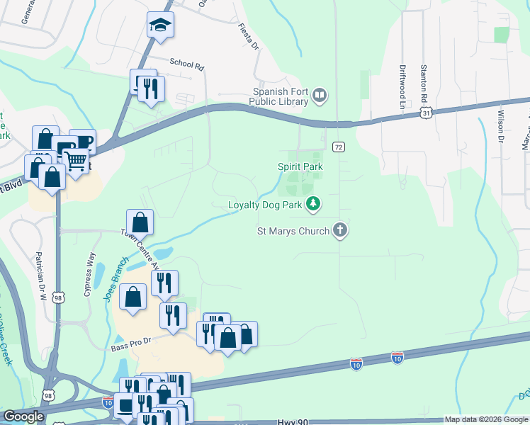 map of restaurants, bars, coffee shops, grocery stores, and more near 30280 Westminster Gates Circle in Spanish Fort