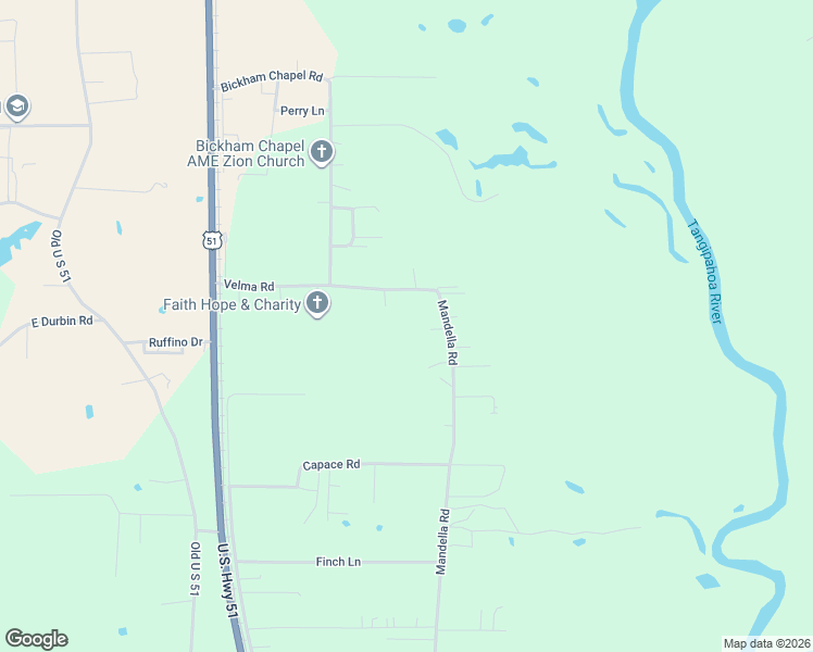 map of restaurants, bars, coffee shops, grocery stores, and more near 55583 Mandella Road in Amite City