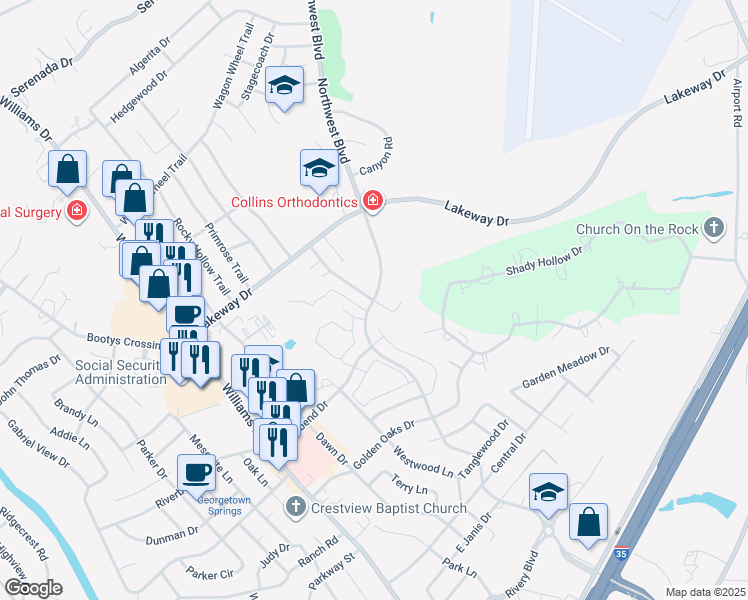 map of restaurants, bars, coffee shops, grocery stores, and more near 3101 Northwest Boulevard in Georgetown