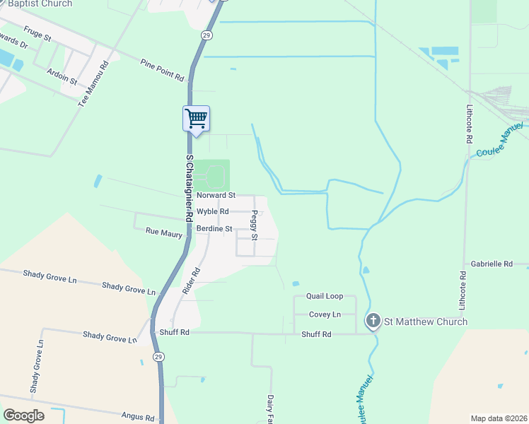 map of restaurants, bars, coffee shops, grocery stores, and more near 517 Wyble Road in Ville Platte