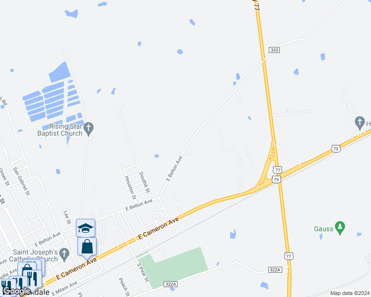 map of restaurants, bars, coffee shops, grocery stores, and more near 1406 East Belton Avenue in Rockdale