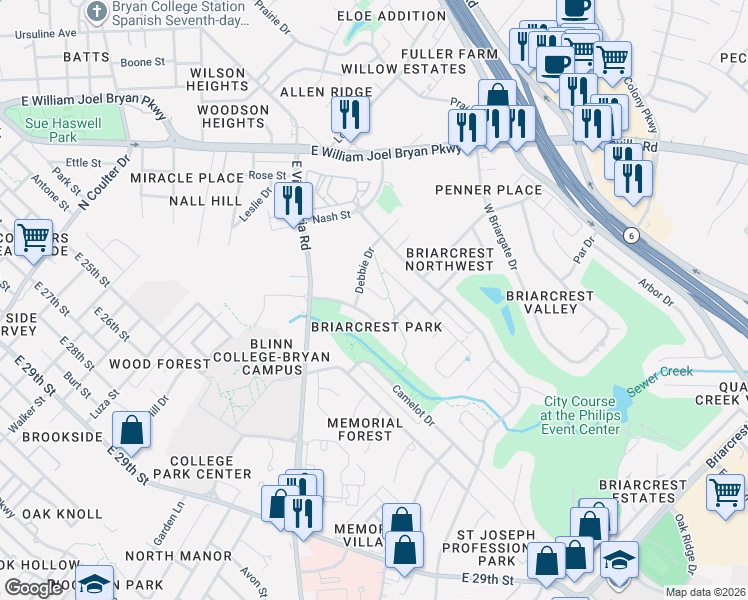 map of restaurants, bars, coffee shops, grocery stores, and more near 2012 Reagan Court in Bryan