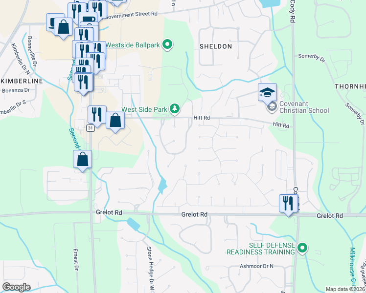 map of restaurants, bars, coffee shops, grocery stores, and more near 1150 Newbury Lane East in Mobile