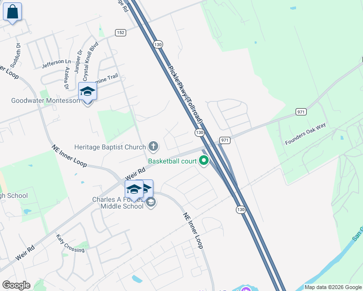 map of restaurants, bars, coffee shops, grocery stores, and more near 2200 Caribou Drive in Georgetown