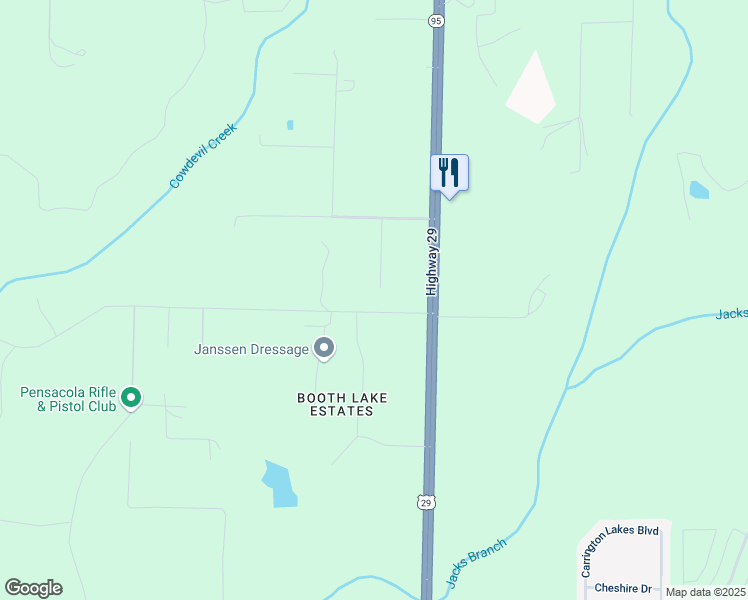 map of restaurants, bars, coffee shops, grocery stores, and more near 1800 Mathison Road in Escambia County