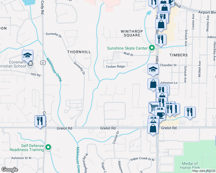 map of restaurants, bars, coffee shops, grocery stores, and more near 1101 Hanging Lantern Circle in Mobile