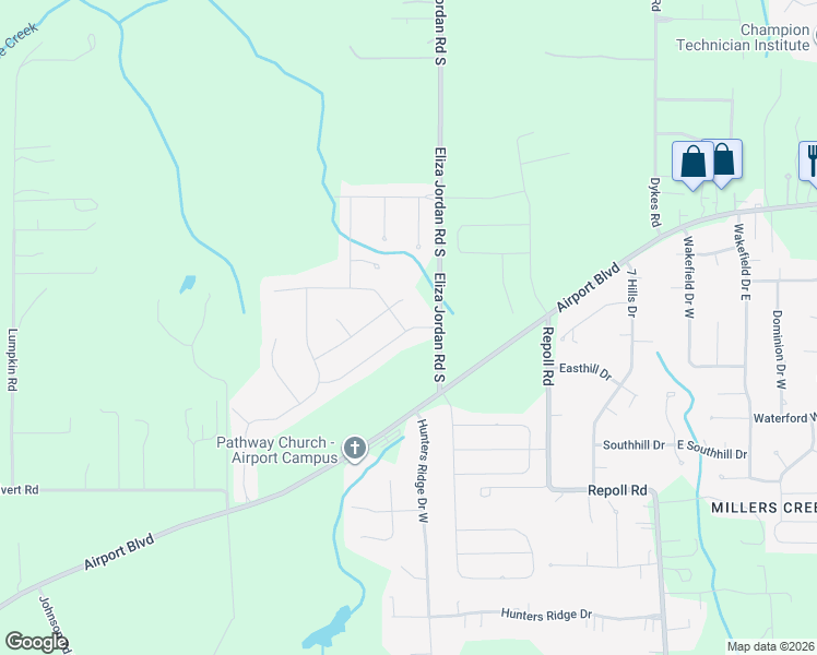 map of restaurants, bars, coffee shops, grocery stores, and more near Burlington Estates Drive in Mobile