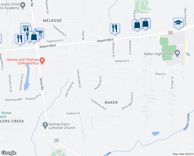 map of restaurants, bars, coffee shops, grocery stores, and more near 9460 Oak Forrest Drive in Mobile