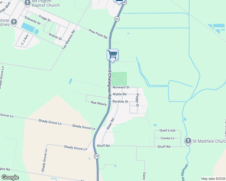 map of restaurants, bars, coffee shops, grocery stores, and more near 125 Wyble Road in Ville Platte