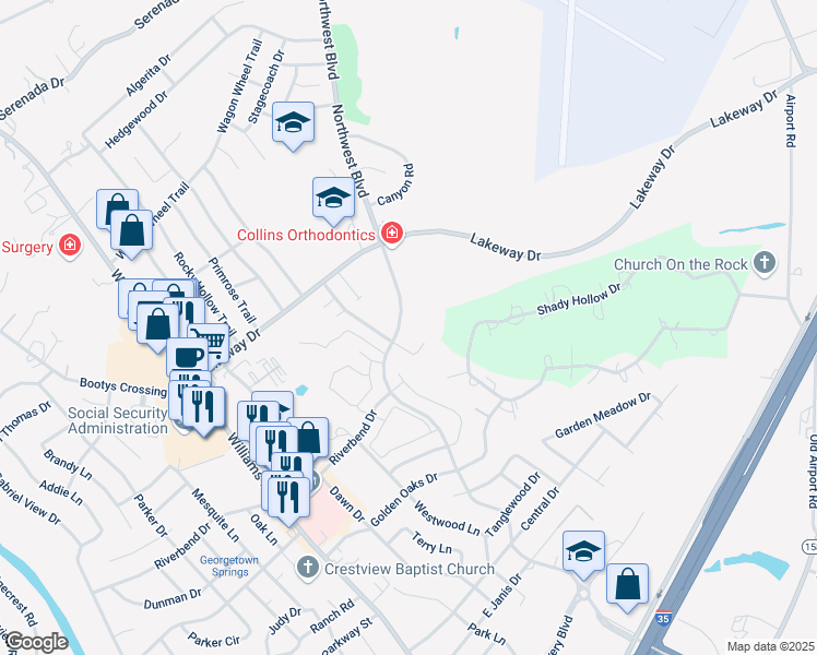 map of restaurants, bars, coffee shops, grocery stores, and more near 3104 Northwest Boulevard in Georgetown