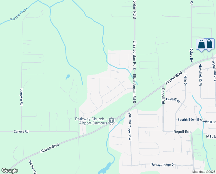 map of restaurants, bars, coffee shops, grocery stores, and more near Ridgeview Court in Mobile County