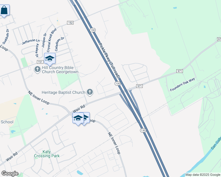 map of restaurants, bars, coffee shops, grocery stores, and more near 1713 Cougar Drive in Georgetown