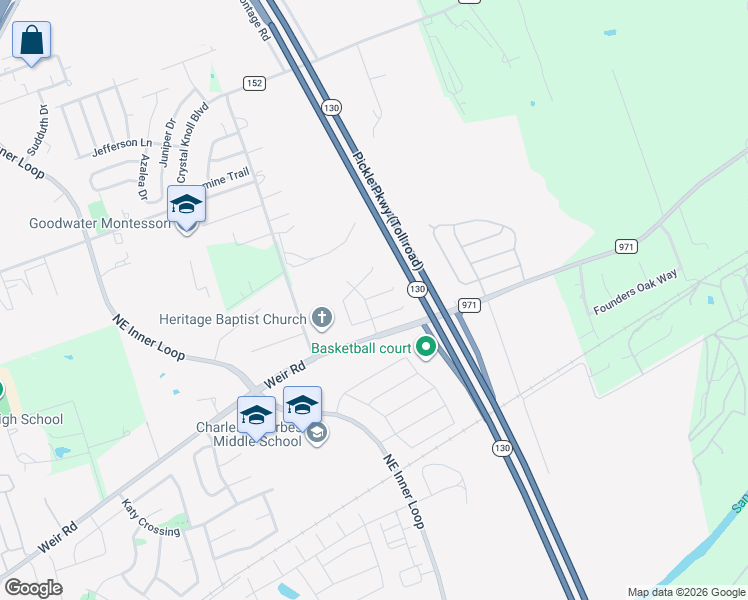 map of restaurants, bars, coffee shops, grocery stores, and more near 1713 Cougar Drive in Georgetown