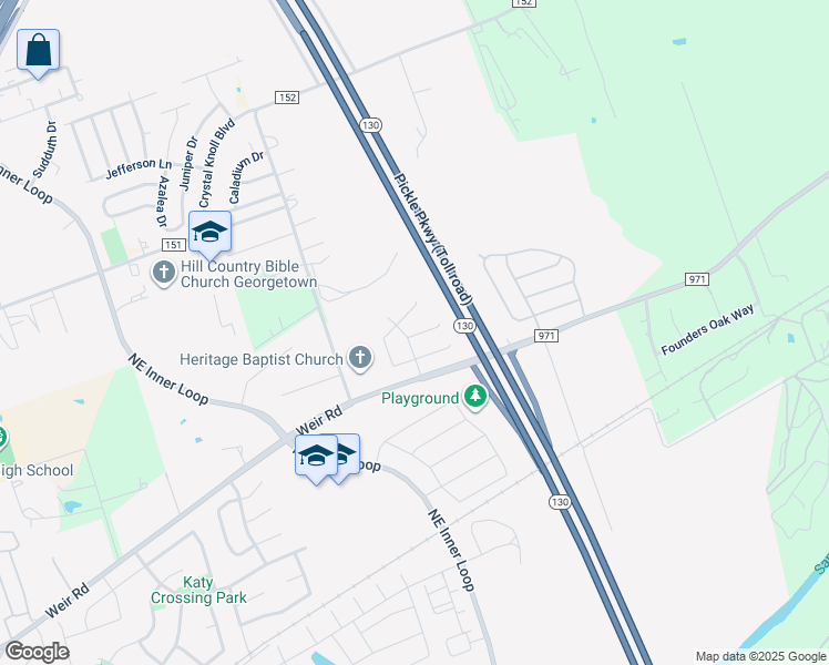 map of restaurants, bars, coffee shops, grocery stores, and more near 1713 Cougar Drive in Georgetown